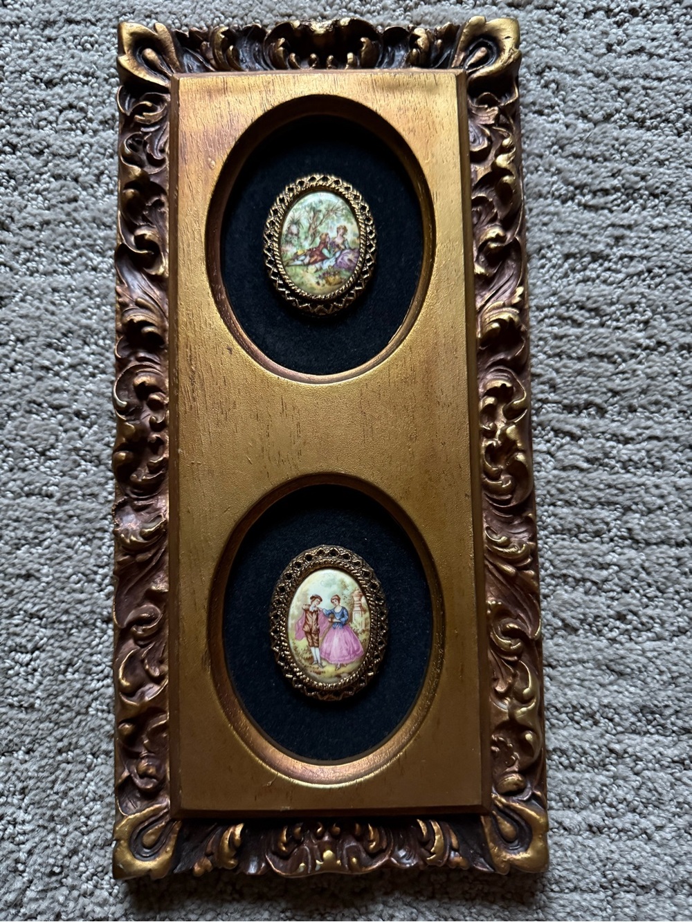 Vintage Gold Ornate Framed Porcelain Cameo Pair